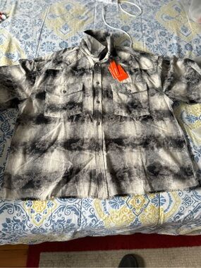 YoungLA Black and White Washed Plaid Shirt Jacket